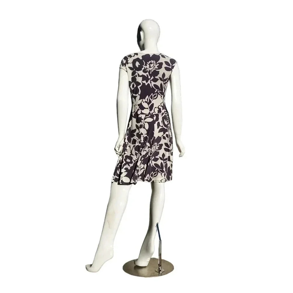 Lauren Ralph Lauren Gray and White Floral Ruched Womens Dress Size 6 - Picture 6 of 14